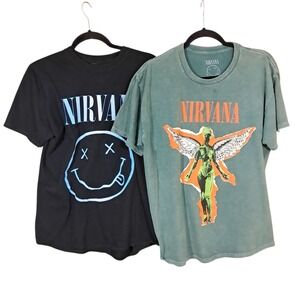 Nirvana Band T-Shirt Set of 2 ‎ Black Green Utero Angel Grunge Alternative S/S